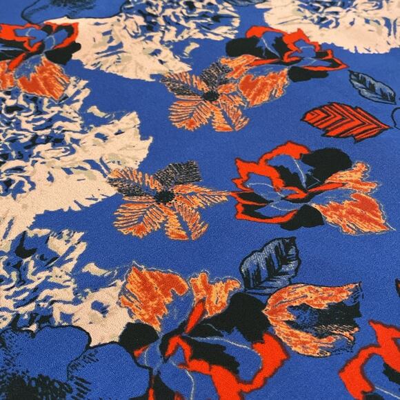 ASTR Blue Red Floral Extended Sleeves V-Neck Boho Swing Dress Tunic Small - Picture 8 of 8